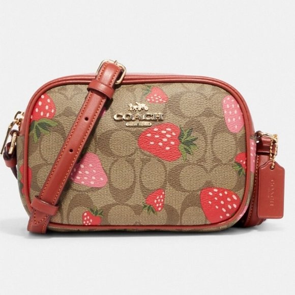 NWT Mini Jamie Camera Bag In Signature Canvas With Wild Strawberry Print - Picture 1 of 5